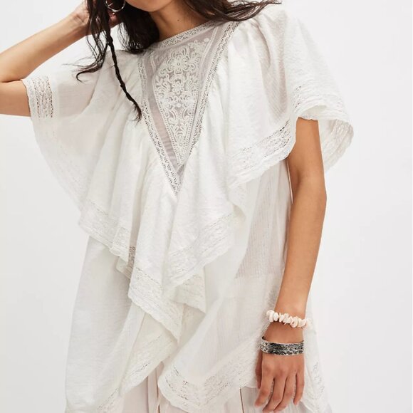 #69 NWT Free People Bailey Cape Top in Ivory - Picture 1 of 9
